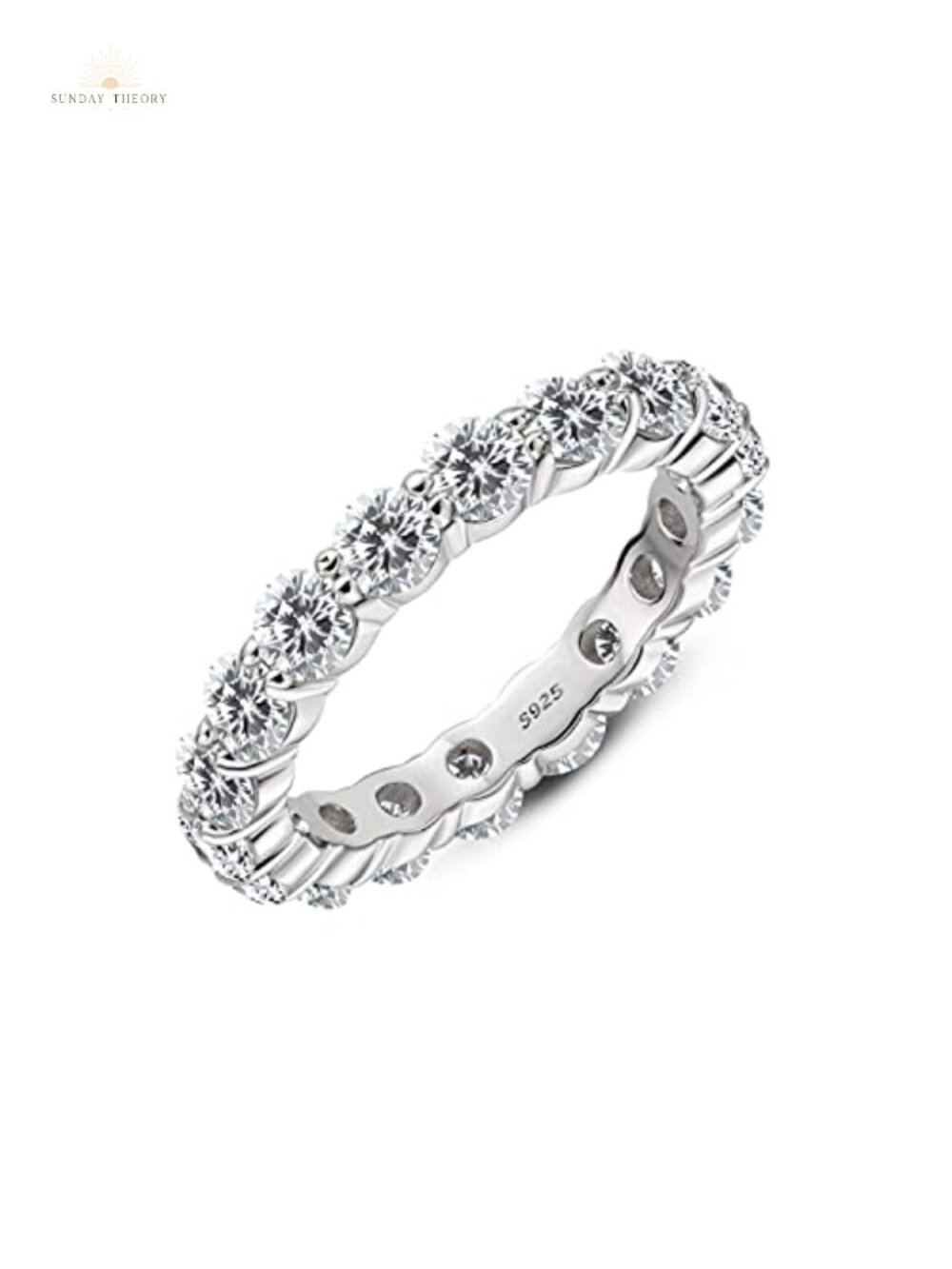 925 Sterling Silver Full Eternity Ring Cubic Zirconia Stackable Wedding Band